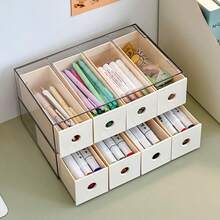 4-Grid Acrylic Transparent Desktop Storage Box - Large Capacity Dustproof Design, Suitable For Storing Cosmetics, Pens And Markers - Applicable For Office, Dorm And Craft Room - Clear - View 12