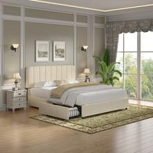 VECELO Modern Velvet Double Bed Frame With Storage Drawers & Headboard - Upholstered Platform Bed, Sturdy Wooden Slats | No Box Spring Needed In Beige - 米色帶抽屜 - 查看 3