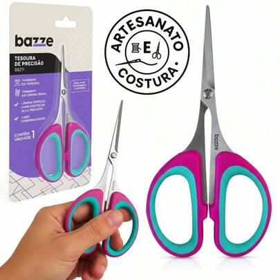 Tesoura Profissional 11 cm De Precisão Artesanato Costura Ideal Para Scrap, EVA, Bordado e Patchwork Cabo Emborrachado Lâmina Fina