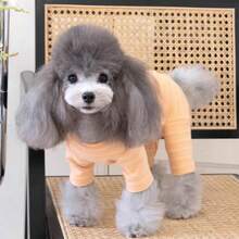 1pc Apricot Striped Pet Dog Clothes, Four-Leg Undershirt, Anti-Shedding, Casual & Cute, Comfortable, Suitable For Small Dogs & Cats, All Seasons