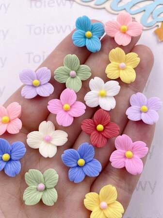 30颗混合树脂彩色16毫米花朵平底宝石，适用于剪贴簿、DIY、婚礼、圣诞节艺术装饰、珠宝工艺配件