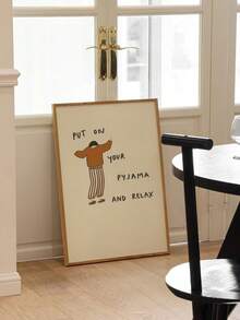 【2D平面】1张睡衣放松艺术海报 - 卡通风格无框帆布墙饰，印有“穿上睡衣放松一下”字样和卡通人物设计，温馨家居装饰，适用于客厅、卧室、办公室 - 圣诞节、万圣节、感恩节的完美节日礼物，2D平面设计，非常适合房间装饰 - 彩色 - 查看 3