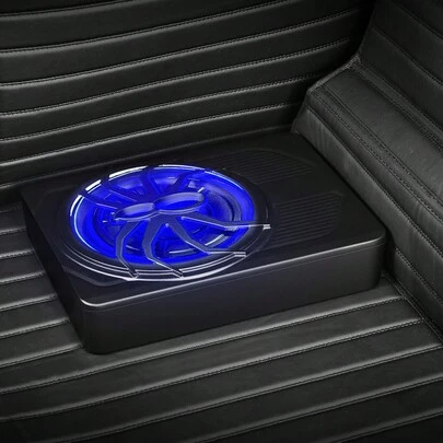 10" 440W Underseat Car Subwoofer, Slim Powered Car Subwoofers With Blue Ambient Light, Low Profile Audio Sub Under The Seat With Built-In Amplifier, Remote Controller For SUVs, Car, Truck, RV