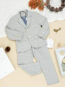 3pcs Young Boy's Suit Set (Jacket + Pants + Tie), Formal Outfit For Piano Performance, Wedding, Ceremony - Grey - View 6