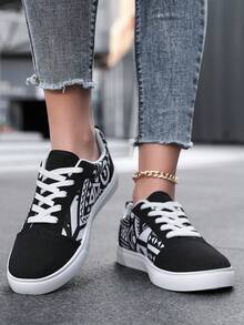 Tênis Casuais Femininos, Sapatos de Lona da Moda, Sapatos de Sola Macia para Skate, Sapatos Casuais para Uso Externo, Tênis Esportivos de Estilo Universitário, Sapatos de Cano Baixo Plus Size