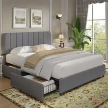 VECELO Modern Velvet Double Bed Frame With Storage Drawers & Headboard - Upholstered Platform Bed, Sturdy Wooden Slats | No Box Spring Needed In Dark Grey - Dark Gray With Drawers - View 3
