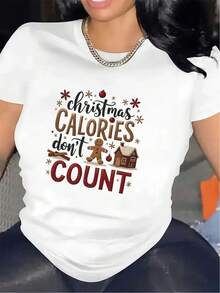 Maglietta nera di Natale per donna "Le calorie non contano" - Top da festa a maniche corte, collo tondo, camicia leggera, adatta per uscite e raduni festivi, lavabile in lavatrice, adatta per l'uso durante tutto l'anno (adatta a tutti i tipi di fisico) - nero - Visualizzare 6