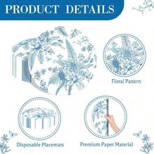 D50 PCS Blue Floral Paper Placemats Round Paper Placemats Disposable 13.5 Inch Placemat Chinoiserie Place Mats For Birthday Wedding Party Plies Banquet Table Settings - 藍色 - 查看 3