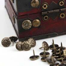 100 tachuelas de tapiceria etiquetas de metal de bronce vintage para muebles de pulgar sofa puerta de zapatos tachuelas decorativas crisantemo verde bronce 10 x 14 mm - verdebronce - Ver 6