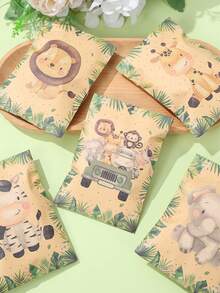 24pcs Jungle Animal Gift Bags With Stickers, Jungle Animal Themed Birthday Paper Treat Bags, Baby Shower Decorations, Wedding Party Supplies, Cute Cartoon Animal Candy Bags, Gift Wrapping Bags, Birthday Gift Envelopes, Happy Birthday Decorations, Gender Reveal Party Decorations, Party Favors - Jungle Animals - View 10