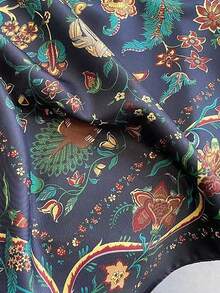 Fashionable Retro Floral Print 90cm Square Scarf - Navy Blue - View 4
