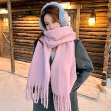 1pc Women'S Thickened Large Scarf - Solid Color Black, Windproof & Warm, Versatile For Cold Weather, Perfect For Outdoor Activities, Stylish Winter Accessory, Scarf For Cold Weather - Hồng - Xem 1