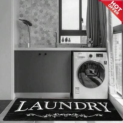 Black Laundry Carpet/Corridor Carpet/Laundry Mat/Laundry Carpet/Laundry Decoration/Durable Laundry Mat/Rubber Carpet/Black Carpet/Non-Slip Farmhouse Style Carpet-Super Absorbent Diatom Mud Material, Natural Rubber Non-Slip Bottom Back, Super Durable.