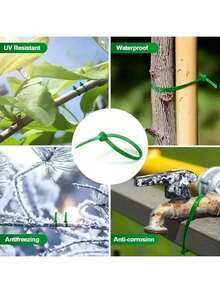 100根重型绿色尼龙扎带 - 自锁式园艺植物扎带，用于固定藤蔓、树叶和管道，多用途园艺捆绑解决方案，园艺扎带 | 装饰性园艺扎带 | 强力抓力扎带