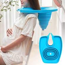 Portable Backwash Tray No Bending Folding Shampoo Basin Home - Blue - View 2