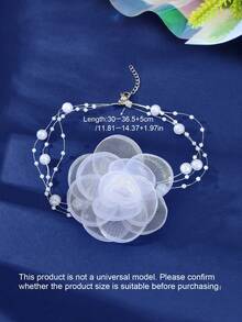 Flower & Faux Pearl Decor Choker Valentines - White - View 4