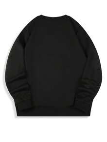 Men YOUNGLA Graphic Sweatshirt Black Casual Crew Neck Pullover With Bold White Lettering Loose Fit Long Sleeves And Ribbed Cuffs Perfect For Casual Attire Everyday Comfort Apparel Bold Graphic Sweatshirt Comfortable Fit Sweater Hoodie - Black - View 3