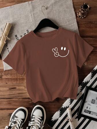 Camiseta casual holgada de mujer de unicolor con cuello redondo y manga corta con diseño geométrico del estilo Y2K, para el verano