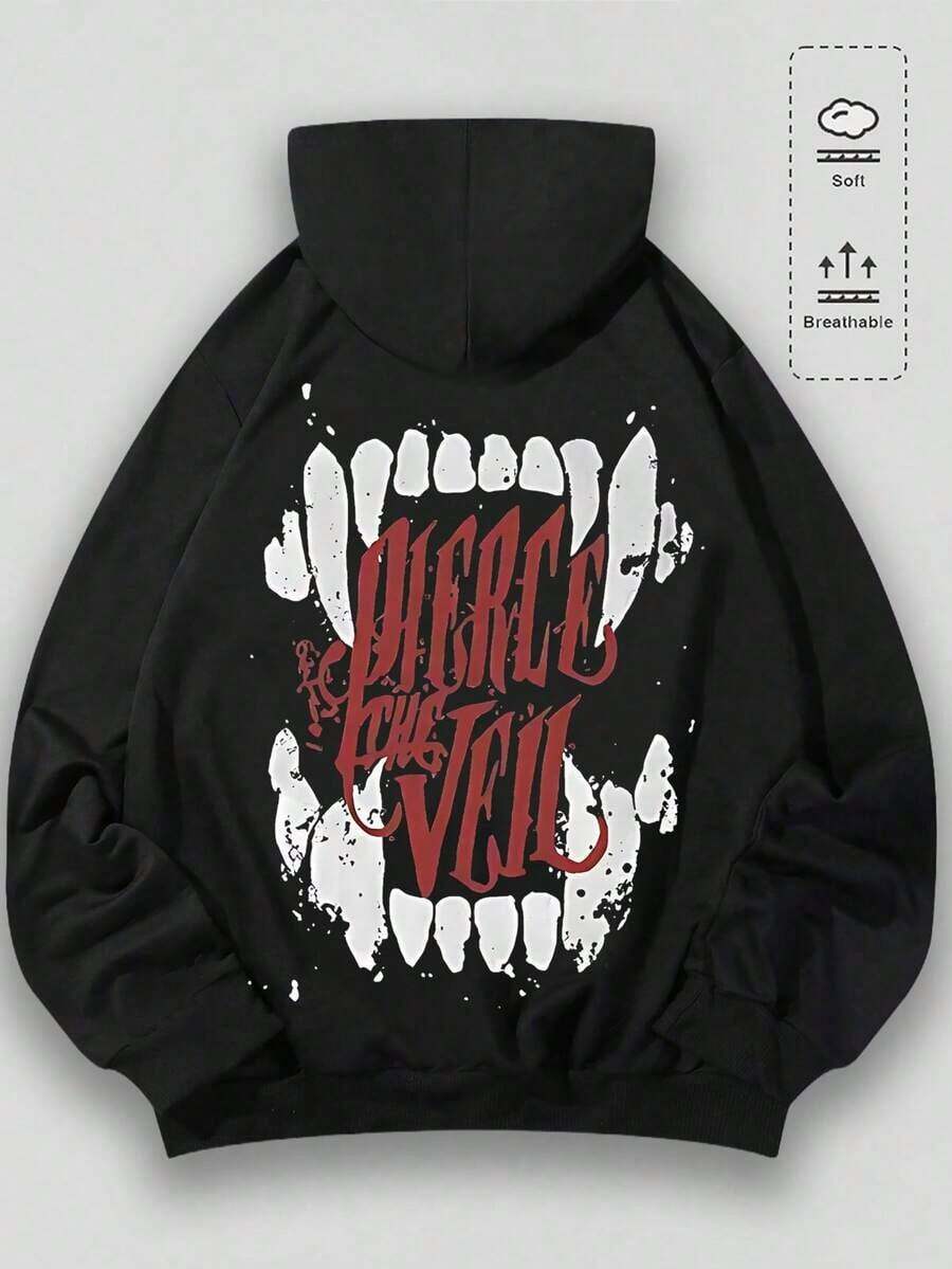 2025Men's Hoodie, Retro, Rock Band Pierce Th E Veil Themed, Graphic Print, Pattern, Loose Fit, Long Sleeved, Top 009 - Blong Sleeve Tops,Tops,Hoodies,Winter Clothes For Women,Hoodies,Tops - 黑色 - 查看 1