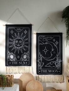 Bộ 1/2 tấm thảm trang trí Tarot, Thảm trang trí hình Mặt Trời và Mặt Trăng có tua rua, Trang trí phù thủy sao đen trắng, Vải phong cách Boho chiêm tinh, Treo tường chủ đề Tarot tâm linh, Thích hợp cho phòng ngủ, phòng khách, ký túc xá, Trang trí nhà theo phong cách Gothic huyền bí, Banner Tarot có tua rua, Trang trí tường sao huyền bí - Nhiều màu - Xem 6