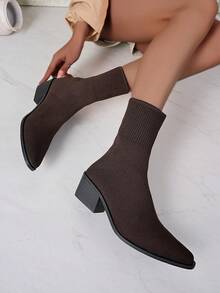 Women's Fashion Pointed Toe Slip-On Ankle Boots And Short Boots, Comfortable Plus Size, Autumn/Winter - Brown - View 3