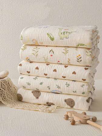 1pc Soft Double-Layer Thermal Lined Baby Blanket - Bear Pattern Yarn Reversible Throw, Receiving, Swaddle & Wrapping Blanket For Infants