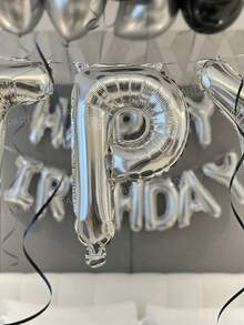 43件套豪华生日派对装饰：16英寸银色“生日快乐”字母横幅气球、18英寸黑/银色心形铝箔气球、10英寸黑/金/银色乳胶气球，打造优雅生日派对装饰和房间装饰。 - 彩色 - 查看 6
