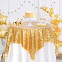 B-COOL - Mantel Rectangular de Lentejuelas para San Valentín, Navidad, 60 x 102 Pulgadas, sin Costuras, Tela de Lentejuelas Rojas, para decoración(127 x 127 cm (Cuadrado) Oro) - Multicolor - Ver 3