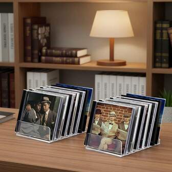 1 pieza Organizador de acrílico transparente para CD, caja de almacenamiento de DVD/CD, sostiene hasta 14 CD estándar, para estantería de medios y organización