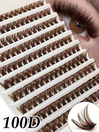 160 piezas de pestañas en racimo de color marrón con rizo D, pestañas esponjosas y difuminadas de 100D, de 9-16mm de longitud mixta, maquillaje dramático marrón adecuado para fiestas de vacaciones, Halloween, Navidad, pestañas postizas de ojo de gato para varias ocasiones