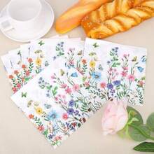 D60pcs Colorful Wildflower Napkins Paper Floral Paper Napkins Spring Flower Butterfly Pattern Decorative Disposable Party Table Decoration For Wedding Dinner Kitchen Birthday Plies - As Pic - View 3