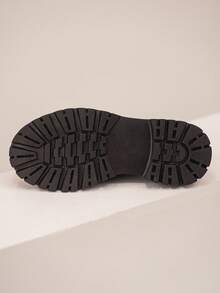 Mocasini groși cu platformă pentru femei, stil elegant punk preppy, culoare uni, piele PU cu decor metalic, pantofi casual versatili la modă pentru interior - Negru - Vizualizare 8