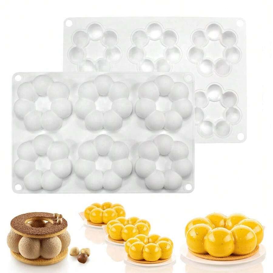 Mostsom Silicone Mold Flower Shaped Silicone Donut Molds, BaFKing Pans, 6-Cavity Reusable Cake Maker Cookie Tray For Kitchen, Dishwasher, Oven, Microwave, Freezer (Flower Donut J),FlowerDonutJ - 花甜甜圈 - 查看 1