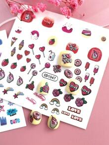 2 Pieces Children's Cute Nail Stickers - Dessert & Cartoon Theme Nail Art DIY Decor Patches For Kids