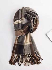 1 Stück Damen Karomuster Schal mit Fransen, Kunstkaschmir, warm, geeignet als Accessoire für den täglichen Gebrauch im Herbst und Winter