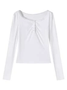 女士新款长袖打底T恤，款式时尚美观 - 白色 - 查看 9