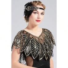 Shawl Wraps Sequin Beaded Evening Cape Bridal Shawl - Black Gold - View 3