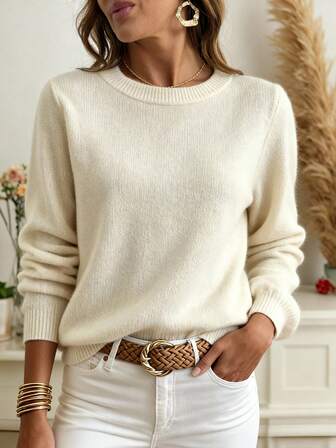 Formfreier Damen Pullover für Herbst/Winter, modischer minimalistischer Rundhals Lässig Pendler elegant Urlaub warm hochwertig vielseitig schlank Siegestag süßes Top im koreanischen Stil