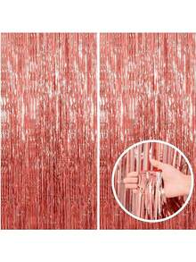 1/2/3/4/5pcs Rose Gold Foil Fringe Metallic Curtain, Party Background, Birthday Party, Wedding Decoration, Gift Supplies - Rose Gold - View 1