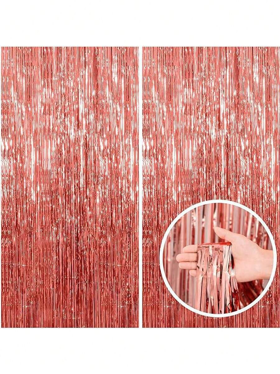 1/2/3/4/5pcs Rose Gold Foil Fringe Metallic Curtain, Party Background, Birthday Party, Wedding Decoration, Gift Supplies - Rose Gold - View 1