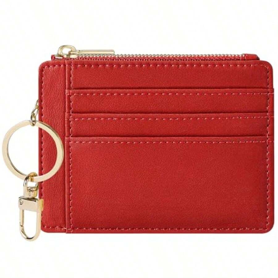 Sodsay Card Case Slim Front Pocket Wallet For Women Credit Card Holder With Keychain - Smooth Red Classic - View 1