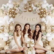 白色沙色金属香槟金气球拱门套装，白色裸色透明乳胶气球，适用于生日、婚礼、婴儿派对、新娘派对、订婚、周年纪念装饰 - 如尺寸圖所示 - 查看 8