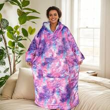 1 件薯条印花连帽毛毯，法兰绒，48 英寸超大号休闲连帽可穿戴盖毯，男女适用，睡衣