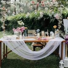1pc/2pcs 39in White Pearl Tulle Table Runner, Suitable For Wedding Arch, Dining Table Center, Chair Sash, Table Cloth, Bridal Shower, Theme Party, Event Backdrop, Flower Wrapping, Outdoor Garden Decor - Multicolor - View 4