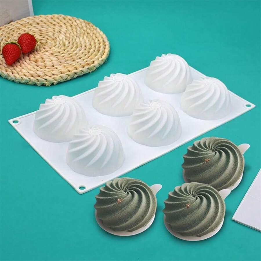 Mostsom Spiral Shape Chocolate Candy Molds 6 Cavity Silicone BaFKing Mold Ice Cube Tray-Wedding,Festival,Parties And DIY Crafts (Spiral H1_11.8x7x1.4inch),SpiralH1_11.8x7x1.4inch - SpiralH1_11.8x7x1.4英寸 - 查看 1