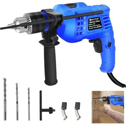 Royalswill 240V Impact Hammer Drill, 850W Corded Impact Drill 3000rpm Variable Speed, 2 In 1 With 360° Swivel Handle, 13mm Metal Chuck For Wood Metal Concrete