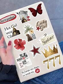 50张金色和红色Y2K女孩贴纸，防水PVC材质，礼品，卡通装饰，剪贴簿，笔记本，笔记本电脑，行李箱，吉他，杯子，手机壳，DIY贴纸 - 彩色 - 查看 3