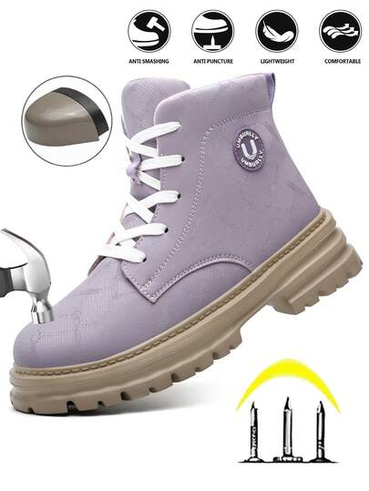 UMBURLLY Women's Safety Shoes With Steel Toe Cap, Anti-Puncture, Outdoor Work Boots, Suitable For Factory, Workshop, All Seasons, Mid-Top Work Shoes