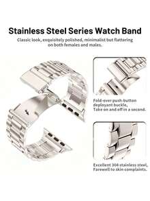 Compatible With Apple Watch Strap 1pc Starlight Color Stainless Steel Adjustable Watch Band Strap Compatible With Apple Watch Ultra 3 2 1 SE S11 10 9 8 7 6 5 4 3 2 1 Series, Fashionable Gift For Men & Women, 38mm 40mm 41mm 42mm 44mm 45mm 46mm 49mm (Watch Not Included) Men's And Women's Smart Watch Accessories For Apple Watch Band