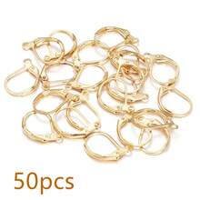 50pcs/Pack Iron Alloy D-Shape French Clip Earring Hooks, 13X11mm Elastic Earring Hooks Pendant Findings, DIY Jewelry Accessories